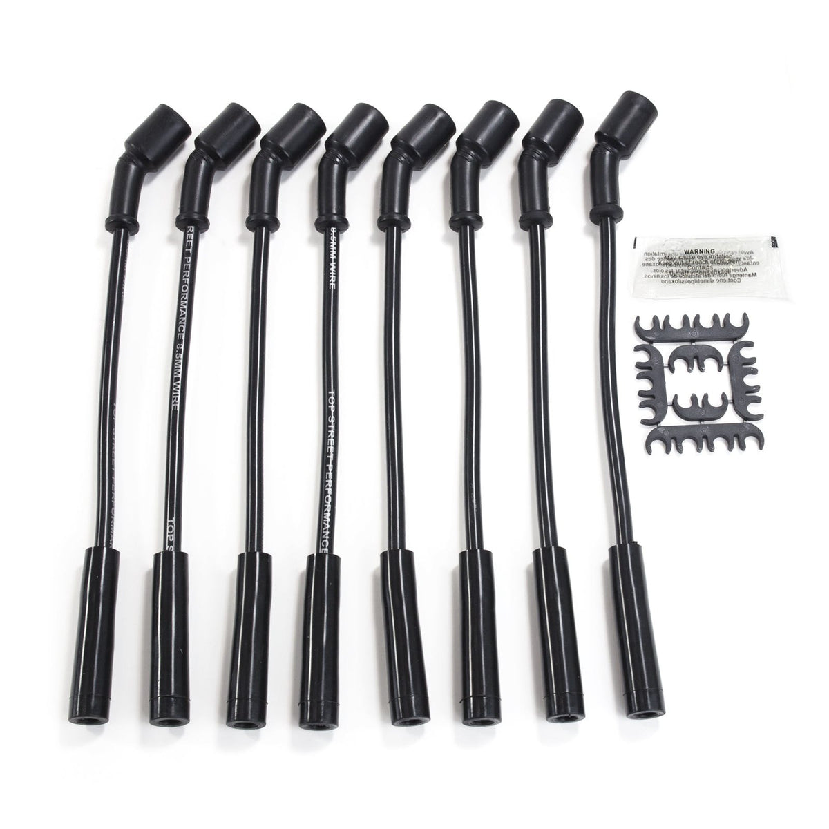 Top Street Performance 81027 8.5mm LS Spark Plug Wire Set with 180? Plug Boots, 12 inch Length, Black