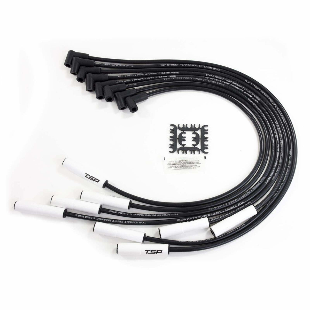 Top Street Performance 82080CE 8.5mm Chevy BB Spark Plug Wire Set with 180? Ceramic Plug Boots, Black Wire