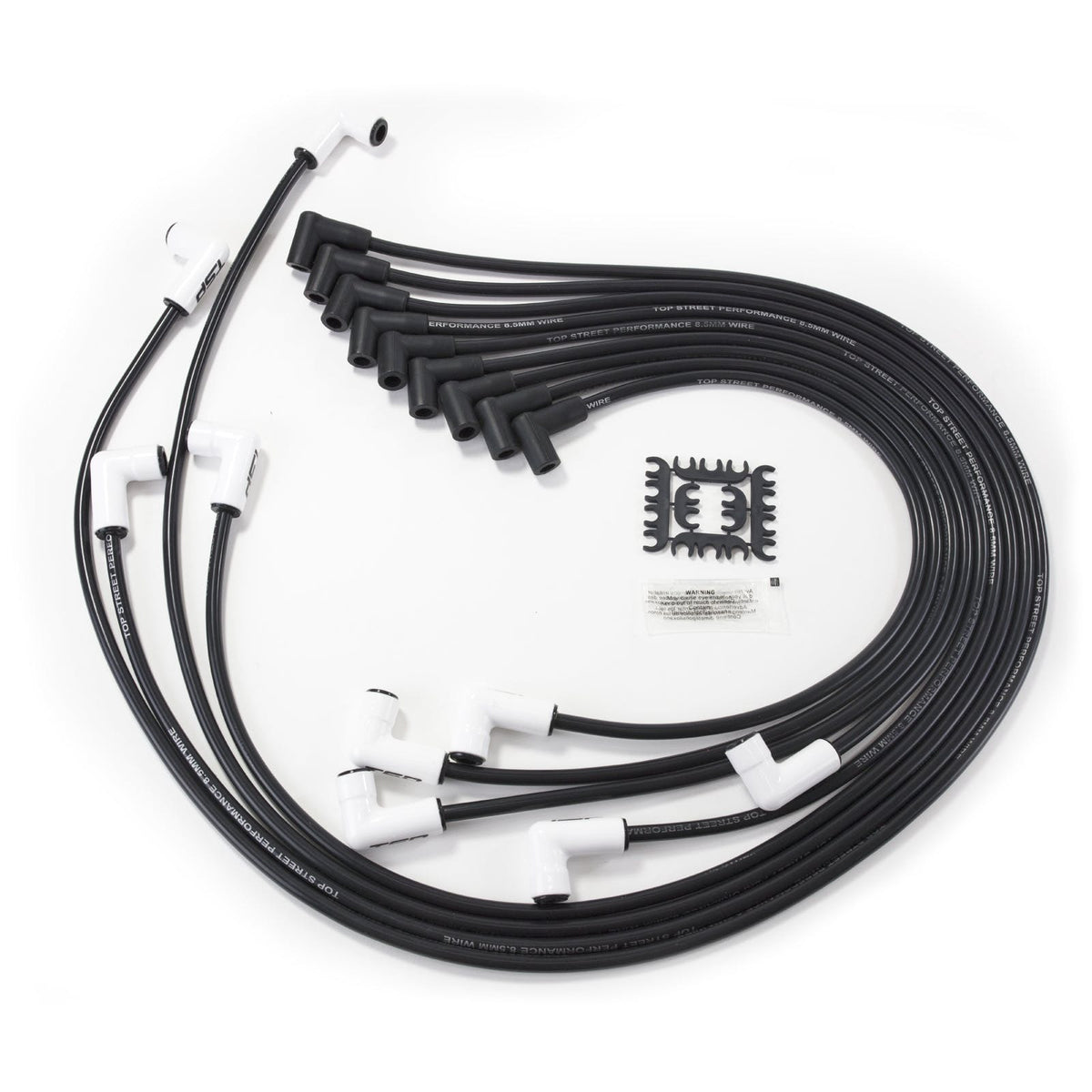 Top Street Performance 82090CE 8.5mm Chevy SB Spark Plug Wire Set with 90? Ceramic Plug Boots, Black Wire