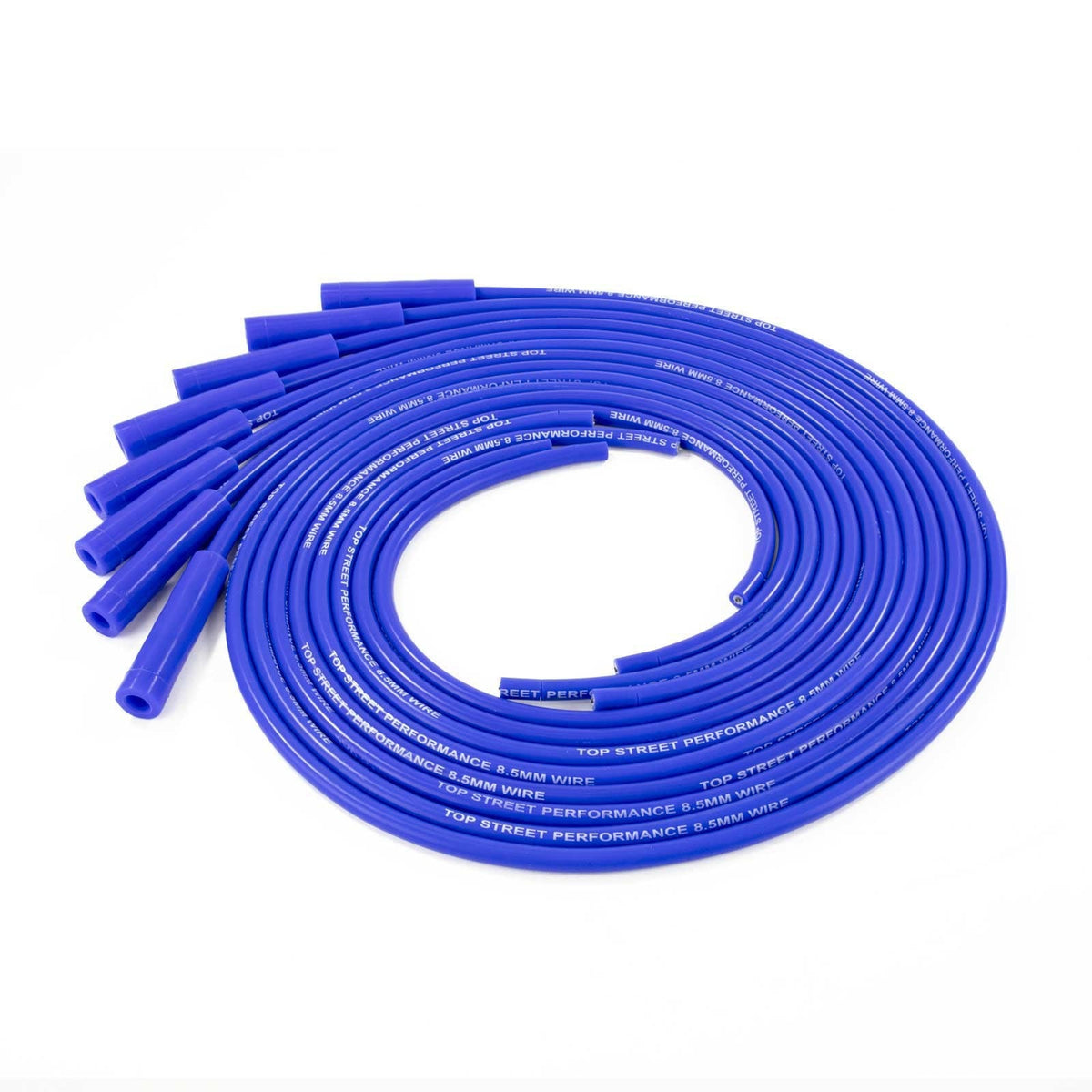Top Street Performance 85680 Spark Plug Wire Set, Universal Fit 8.5mm with 180 degree Plug Boots, Blue