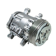 Top Street Performance HC5005P A/C Compressor - Serpentine Belt, Sanden SD-7 Style, Sliver Clutch, Polished