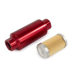 Top Street Performance JM1021R Aluminum Inline Fuel Filter With 10 Micron Element, ORB-10, Red