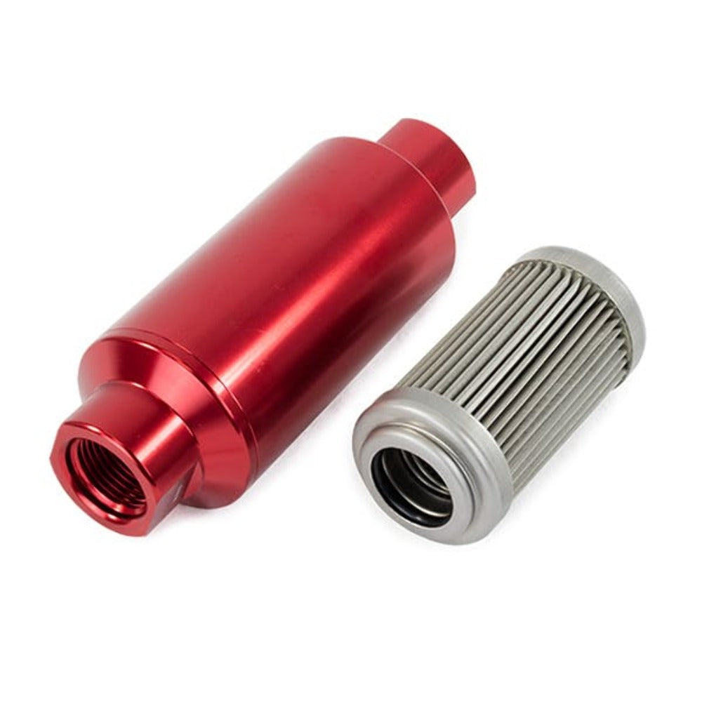 Top Street Performance JM1022R Aluminum Inline Fuel Filter With 40 Micron Element, ORB-10, Red