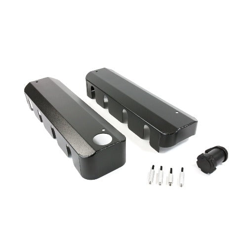 Top Street Performance JM8081-7BK Aluminum Fabricated Coil Cover w/ Oil Filler, Sandblasted Black