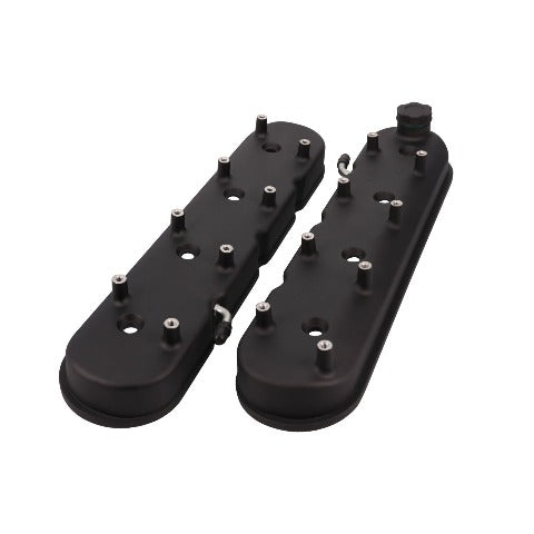 Top Street Performance JM8082-1BK LS Cast Aluminum Valve Covers with Billet Oil Fill Cap and Coil Mounts, Black