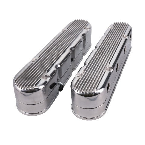 Top Street Performance JM8082-2P GM LS 2pc Tall Finned Cast Alum Valve Cover, Mount Posts and Coil Cover, Polished