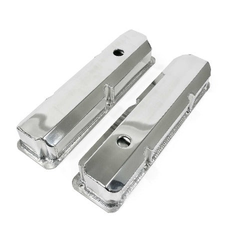 Top Street Performance JM8098-8P Aluminum Tall Fabricated Valve Cover Short Bolt, w/ Breather Hole, Polished