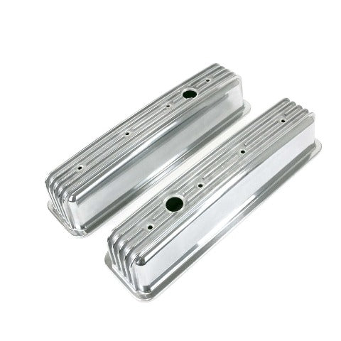 Top Street Performance JM8501-6 Aluminum Tall Die Cast Finned Valve Cover Center Bolt, w/ Breather Hole, Polish