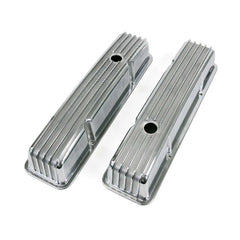 Top Street Performance JM8501-8 Aluminum Tall Die Cast Finned Valve Cover Short Bolt, w/ Breather Hole, Polish