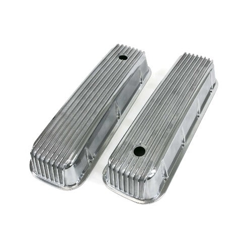 Top Street Performance JM8502-8 Aluminum Tall Die Cast Finned Valve Cover, Short Bolt, Breather Hole, Polished