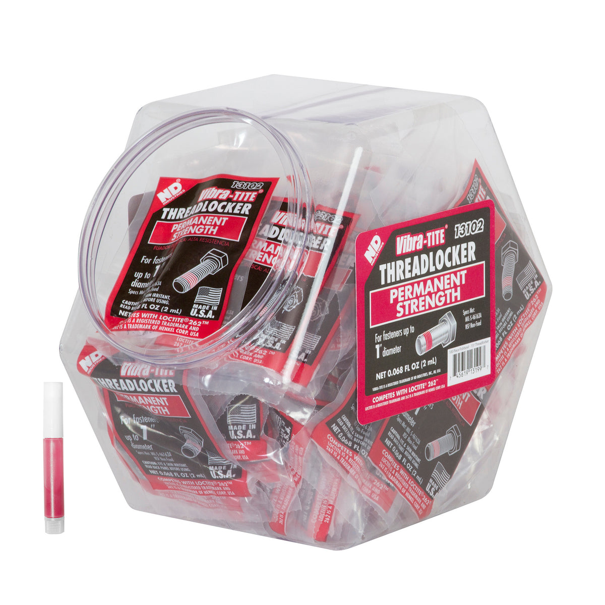 PRW 1293199 THREADLOCKER BULLET Fishbowl 100 count Permanent Strength Red 2ml tube