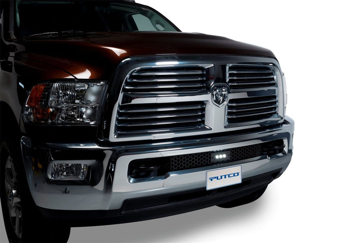 Putco 88175L Stainless Steel Punch Style with 10 inch Luminix Light bar Bumper Grille (Black)