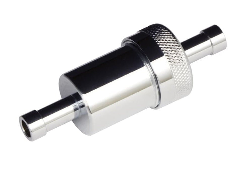 Redhorse Performance 4060-06-4 -06 (3/8in) OD inlet  and  outlet clamp style fuel filter - chrome (old # 960)