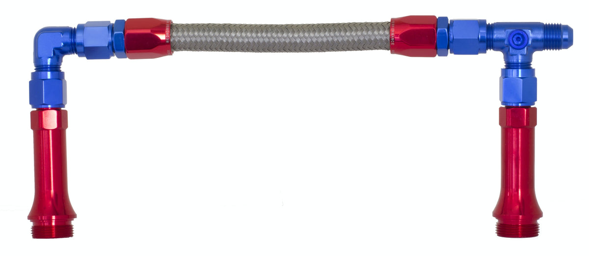 Redhorse Performance 5150-06-1 -06 X 7/8-20  Dual Inlet to fit Holley-4150  (center to center 9.3in) - Red/Blue
