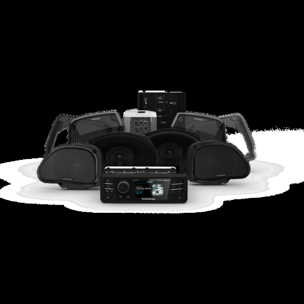Rockford Fosgate Source unit four speakers & amplifier kit for select 1998-2013 Road Glide motorcycles HD9813RG-STAGE3