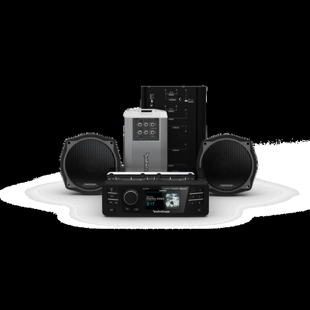 Rockford Fosgate Source unit two speakers & amplifier kit for select 1998-2013 Street Glide motorcycles HD9813SG-STAGE2