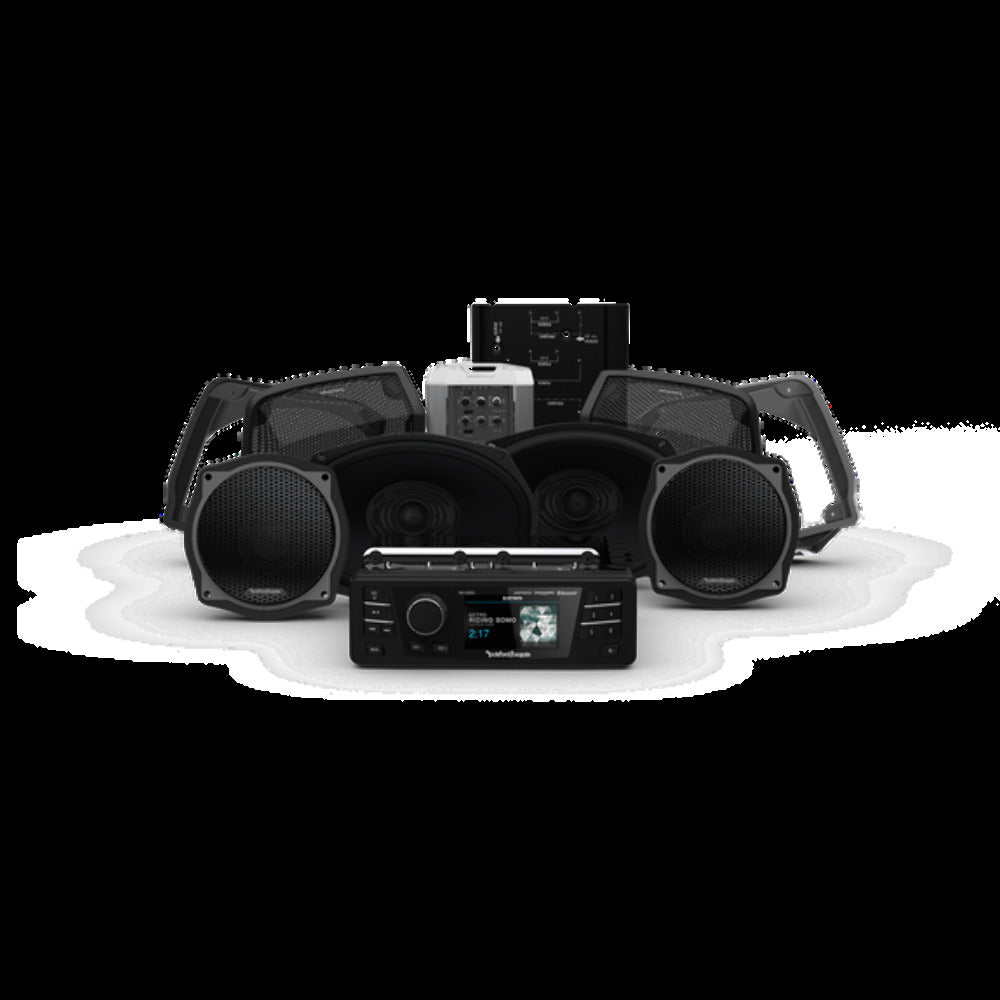 Rockford Fosgate Source unit four speakers & amplifier kit for select 1998-2013 Street Glide motorcycles HD9813SG-STAGE3