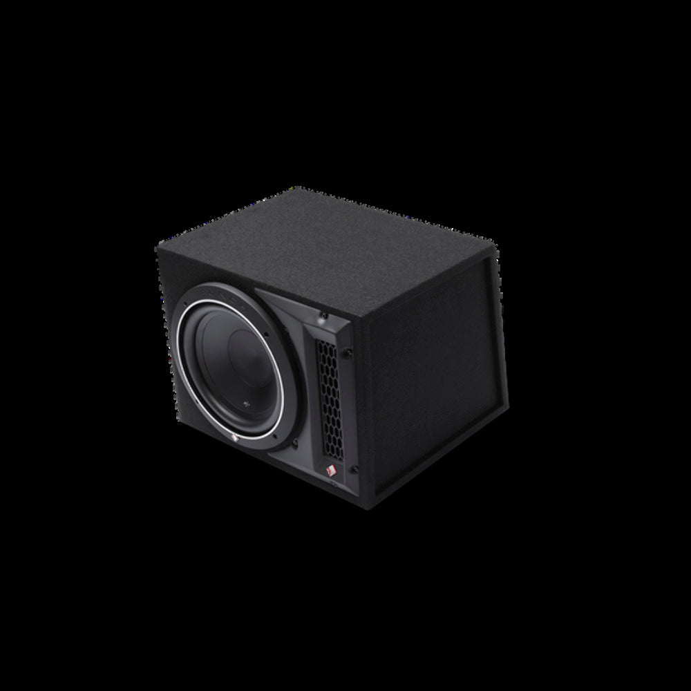 Rockford Fosgate 10" ported loaded enclosure, 250 watts RMS, 
4? final, H 13.1? x W 17? x D 15.8? pn p1-1x10
