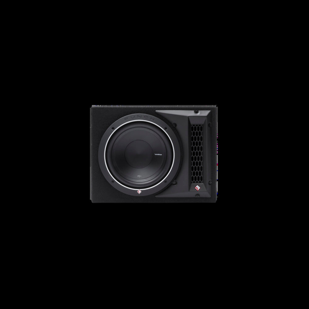 Rockford Fosgate 10" ported loaded enclosure, 250 watts RMS, 
4? final, H 13.1? x W 17? x D 15.8? pn p1-1x10