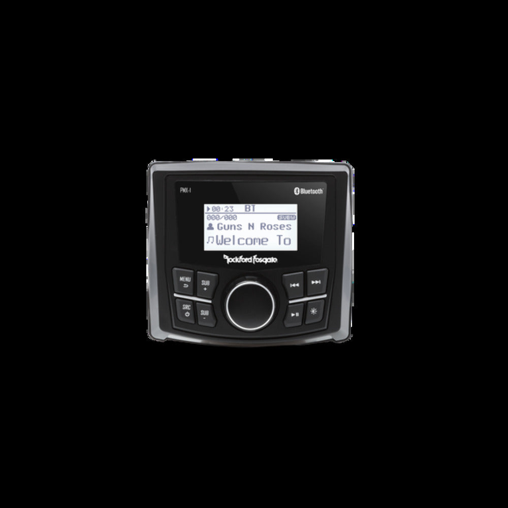 Rockford Fosgate 2.3? wet bonded IPX6 monochrome dot matrix display media receiver, 7-band + PEQ pn pmx-1