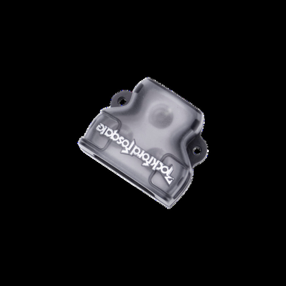 Rockford Fosgate Distribution block platinum finish (1) 1/0 AWG/ 4 AWG inputs (2) 1/0 AWG/ 4 A RFD1