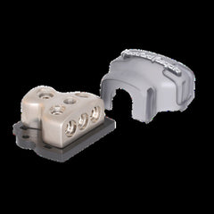 Rockford Fosgate Distribution block platinum finish (1) 1/0 AWG/ 4 AWG inputs (3) 4 AWG/ 8 AWG RFD4