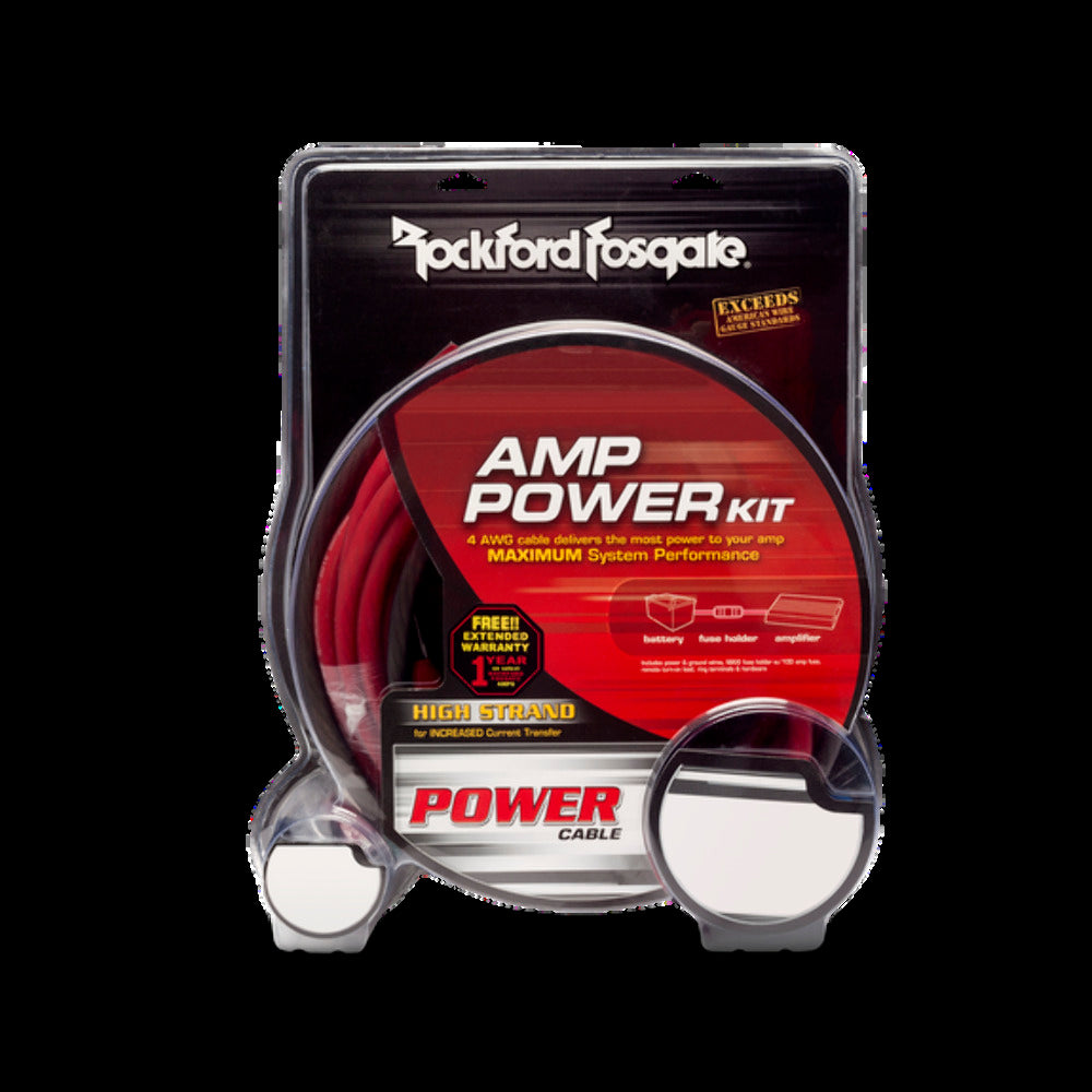 Rockford Fosgate Power interconnect amp kit: 17ft 4AWG power wire, 3ft 4AWG ground wire, (1) 16ft pn rfk4i