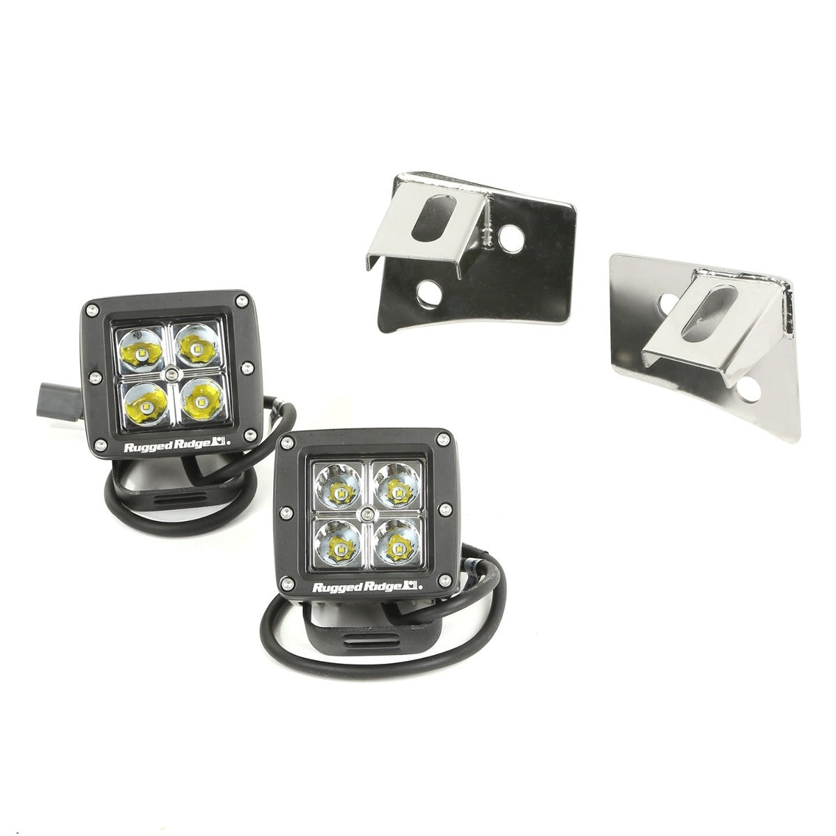 Rugged Ridge 11028.10 Windshield Bracket LED Kit; Stainless Steel; Square; 07-17 Wrangler JK