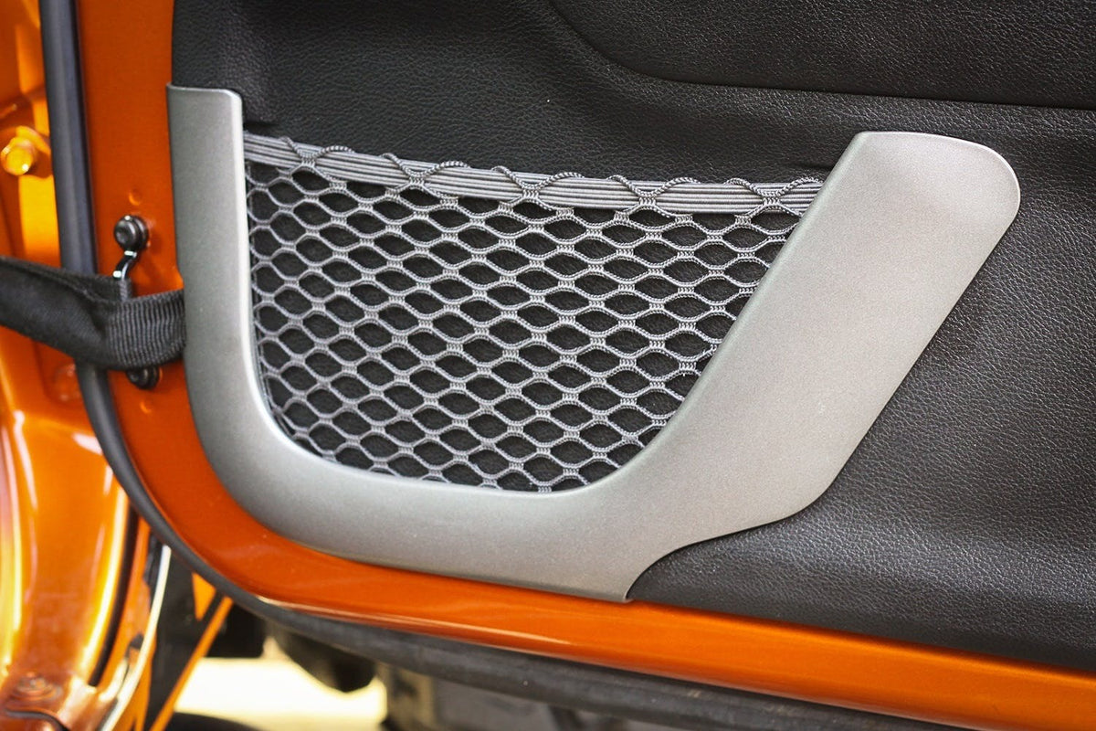 Rugged Ridge 11152.21 Door Net Trim; Front Row; Brushed Silver; 11-17 Jeep Wrangler JK