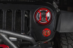 Rugged Ridge 11230.15 Elite Headlight Euro Guards; Red; 07-17Jeep Wrangler JK/JKU