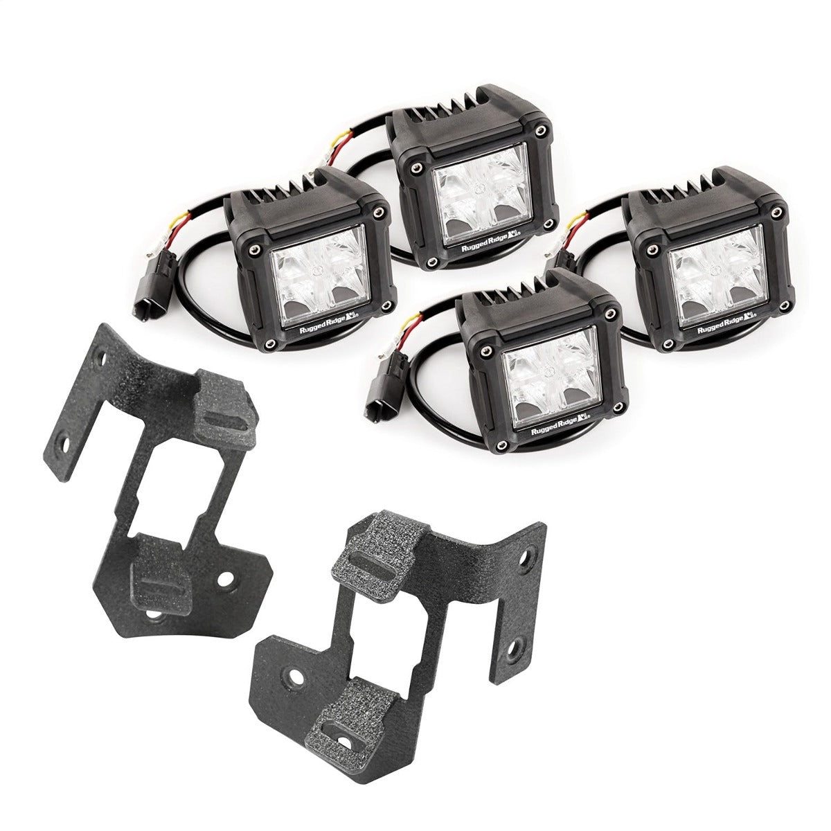 Rugged Ridge 11232.19 A-Pillar Light Mount Kit; Text; Dual Cube; 07-17 Jeep Wrangler JK