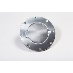 Rugged Ridge 11425.01 Non-Locking Gas Cap Door; Polished Aluminum; 97-06 Jeep Wrangler TJ