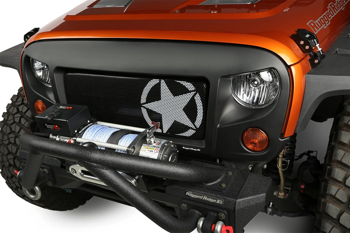 Rugged Ridge 12034.21 Spartan Grille Insert; Military Star; 07-17 Jeep Wrangler JK