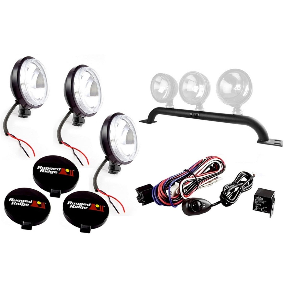Rugged Ridge 12495.09 5 Inch Round Front Bumper Light Bar Kit