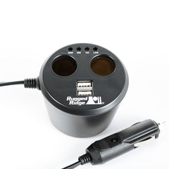 Rugged Ridge 15101.03 Power Cup; 2 x USB+2 x Accessory Ports; Universal