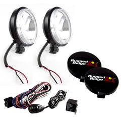 Rugged Ridge 15207.58 6 Inch Round Slim Halogen Light Kit; Black Steel Housings; Pair
