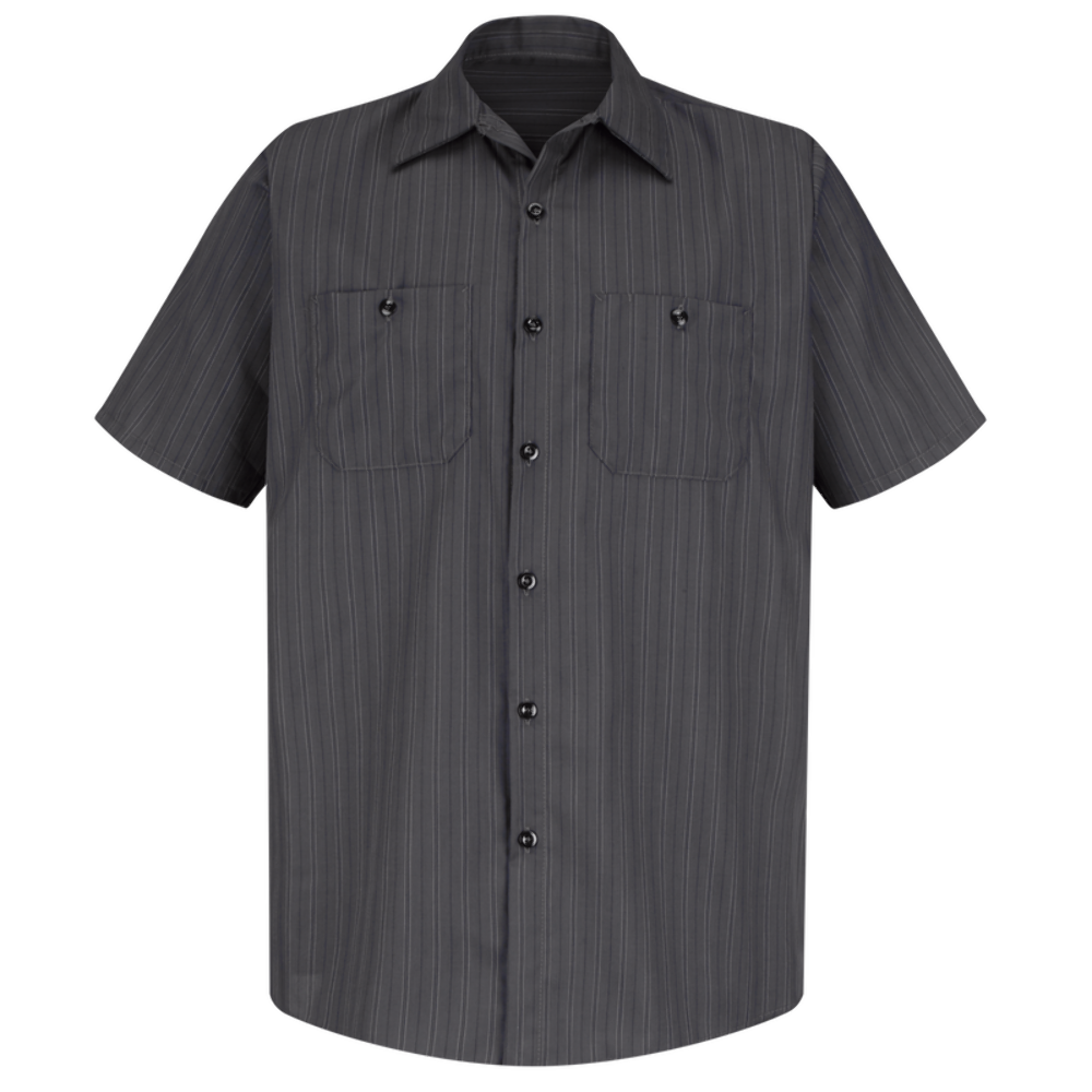 Red Kap Men's Short Sleeve Striped Work Shirt Charcoal w/ Blue / White Stripe Large SP20GI-SS-L