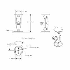 RAM Universal Double Ball Mount with Two Round Plates - Medium Arm - Size B
