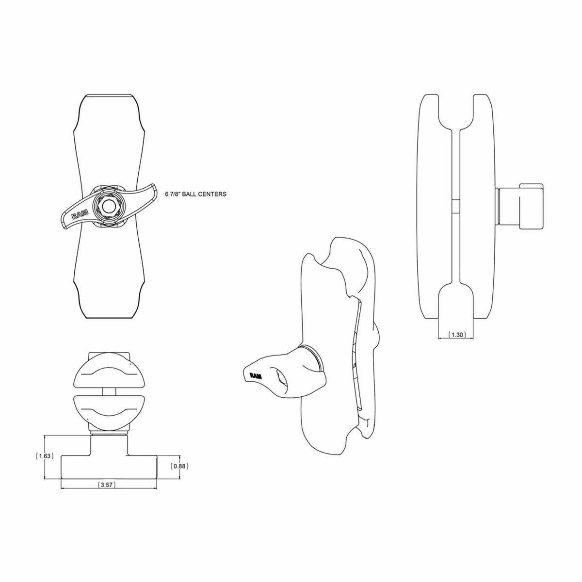 RAM Double Socket Arm - D-Size - Standard Arm