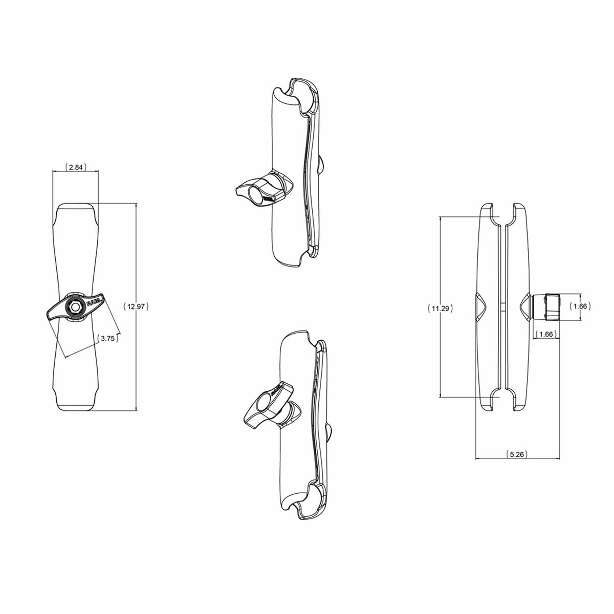 RAM Double Socket Arm - D-Size - Long Arm