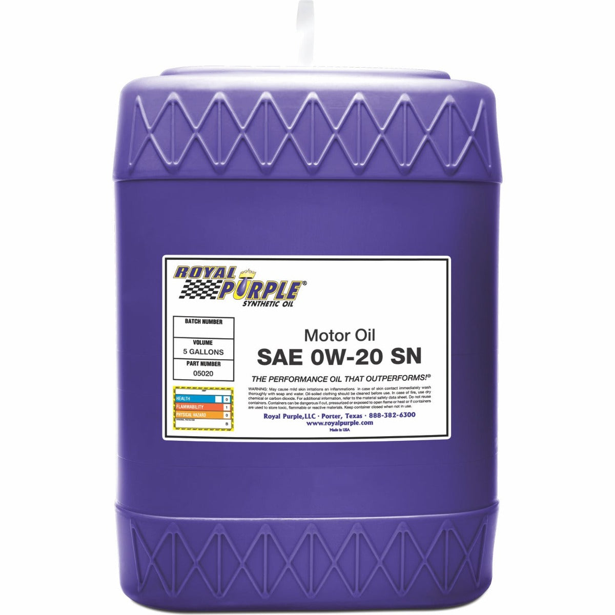 Royal Purple 05020 0W-20 Passenger Car Engine Oil 5 gal. Pail