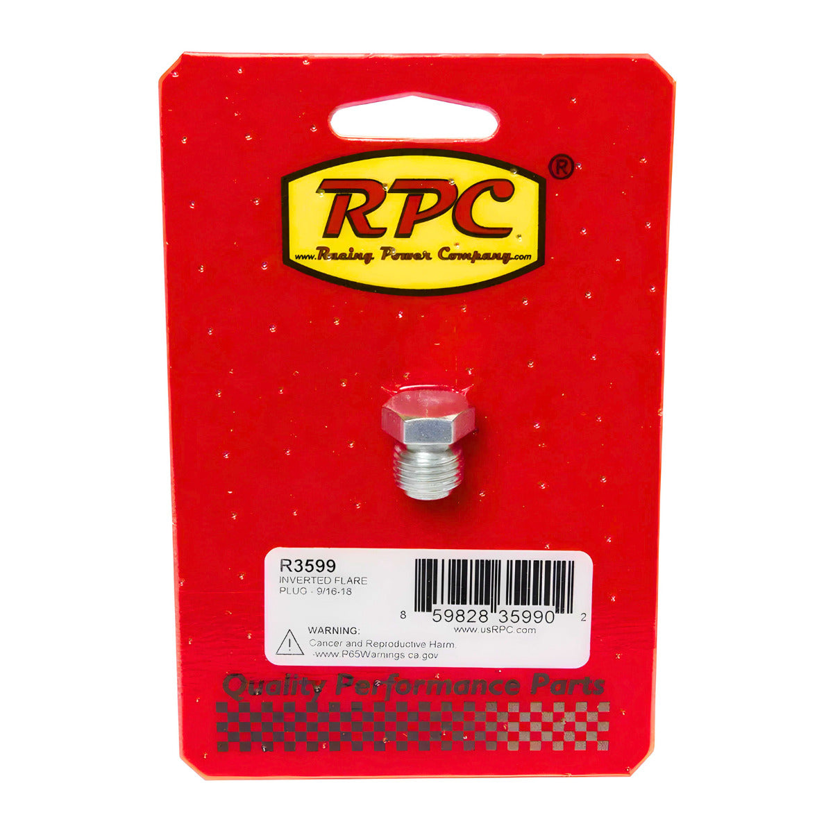 Racing Power Company R3599 INVERTED FLARE PLUG - 9/16-18