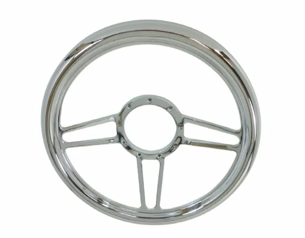 Racing Power Company R5817 14 inch CHROME BILLET SOLID VINTAGE STEERING WHEEL