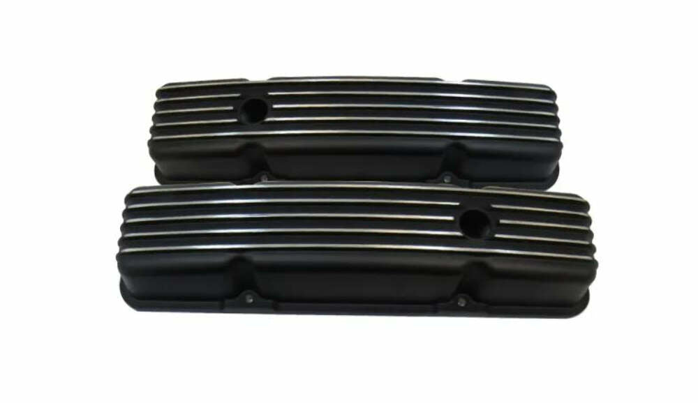 Racing Power Company R6186BK Valve covers sb chevy short finned - black