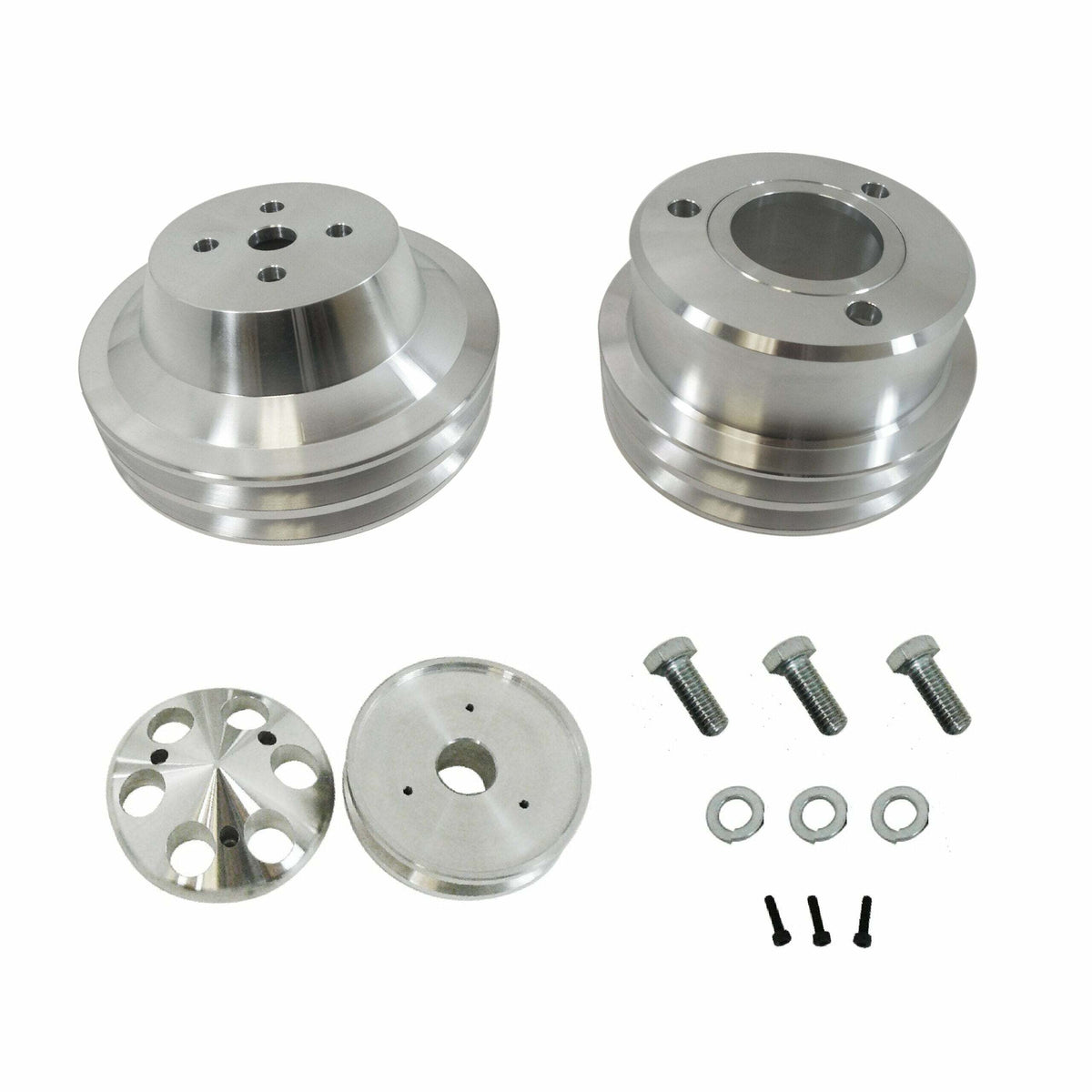 Racing Power Company R8721 Aluminum Water Pump Pulley 3Pc Kit 2V-Belt (A)