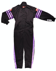 RaceQuip 1950591 SFI-1 Pyrovatex One-Piece Single-Layer Youth Racing Fire Suit (Black/Purple-XS)