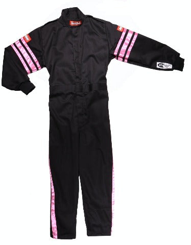 RaceQuip 1950892 SFI-1 Pyrovatex One-Piece Single-Layer Youth Racing Fire Suit (Black/Pink-S)