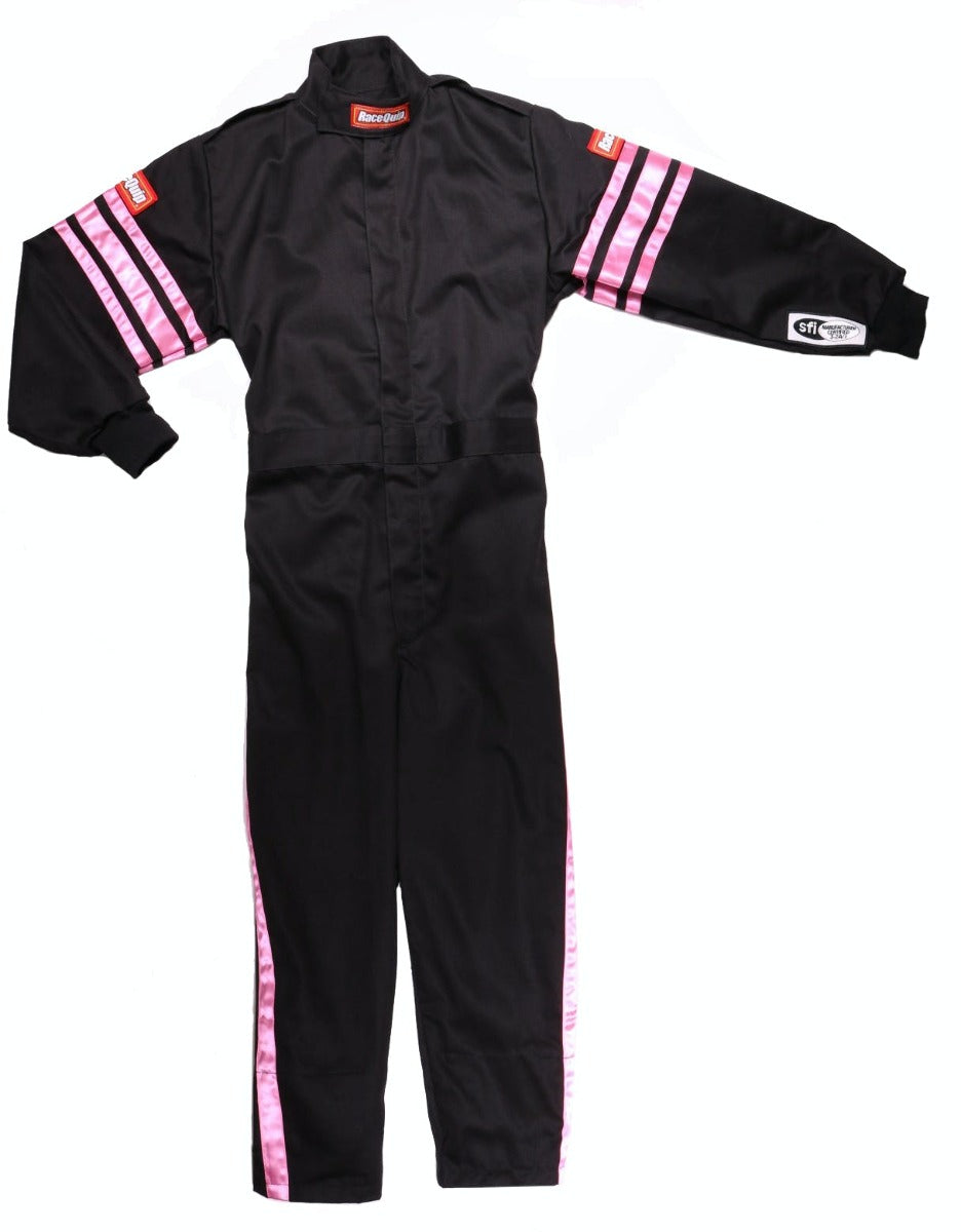 RaceQuip 1950896 SFI-1 Pyrovatex One-Piece Single-Layer Youth Racing Fire Suit (Black/Pink-XL)
