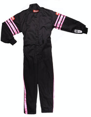 RaceQuip 1950897 SFI-1 Pyrovatex One-Piece Single-Layer Youth Racing Fire Suit (Black/Pink-XXL)