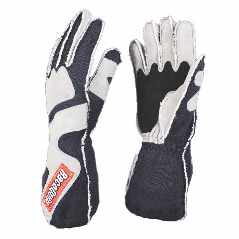 RaceQuip 356603 SFI-5 Angle-Cut Cuffed Racing Gloves (Gray/Black, Medium)